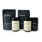 Vivana health products including Balance+, Cortisol Control, Gut Harmony, Magnesium Pro and Omega 3 on a white background 