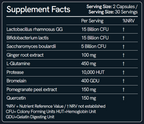 Supplement facts label with various health benefits and ingredients listed.